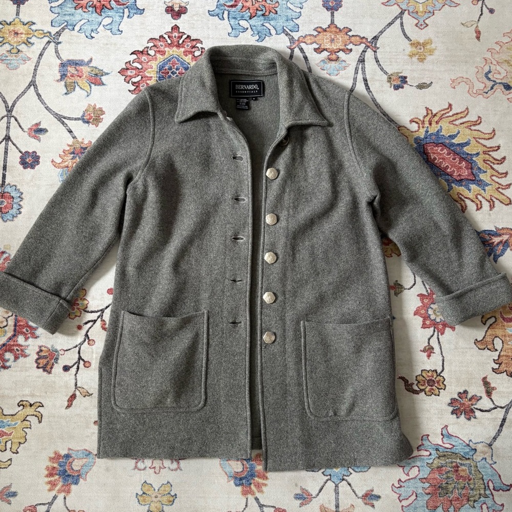 Vintage Bernardo Womens Lambswool Peacoat Size Grey Button Up Jacket Twee